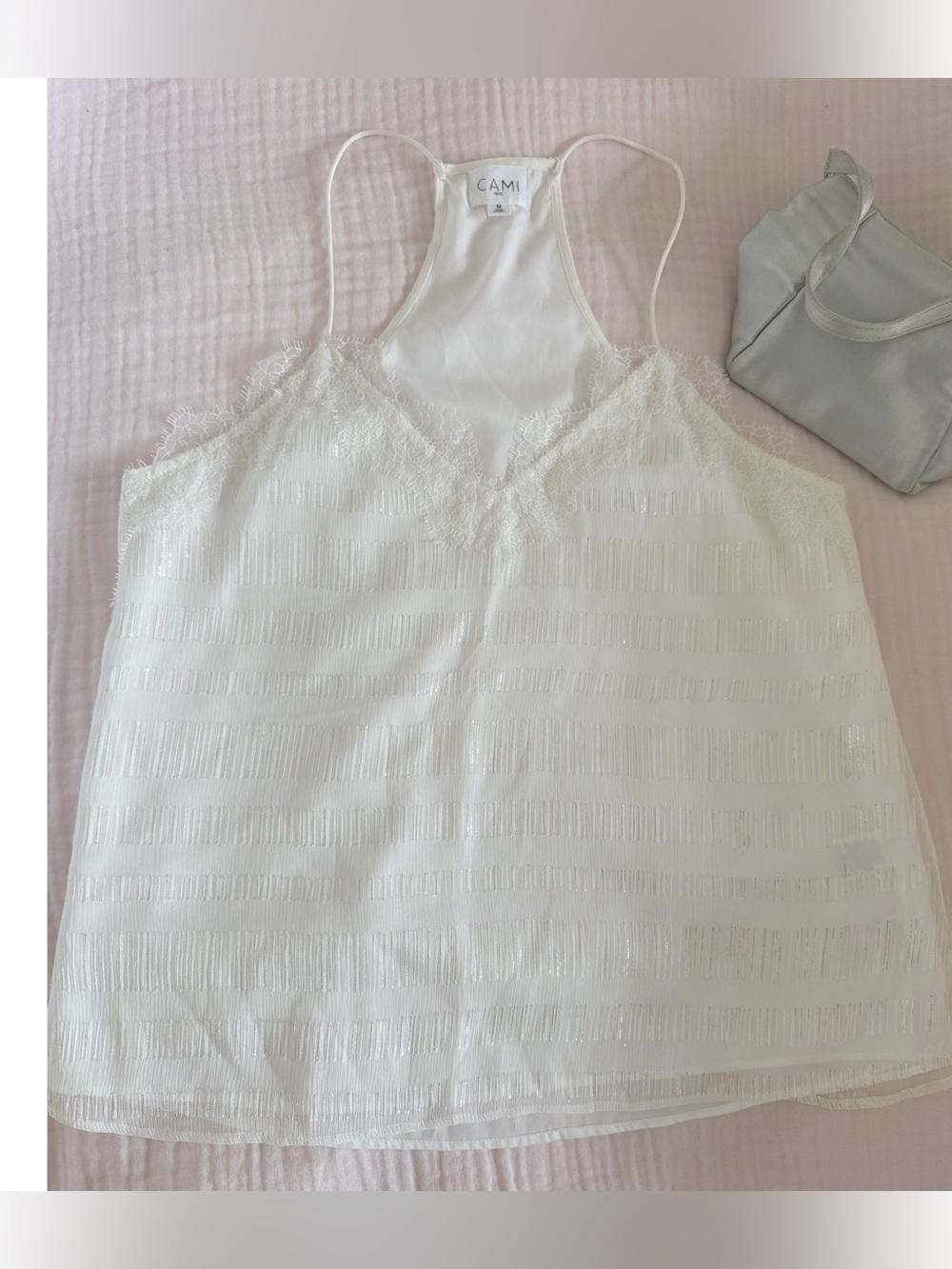 Cami NYC White Lace-Trim Striped Sheer, Silk, size Medium